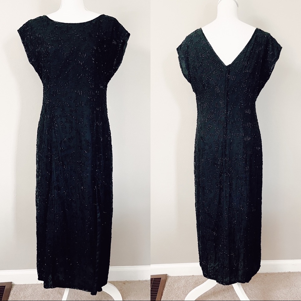 Vintage 80's Silk Beaded Midi Length Evening Gown